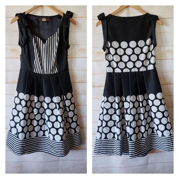 Eva Franco Sweetheart Neck Sleeveless Polka Dot Striped Fit & Flare Dress Size 6 - Picture 1 of 5